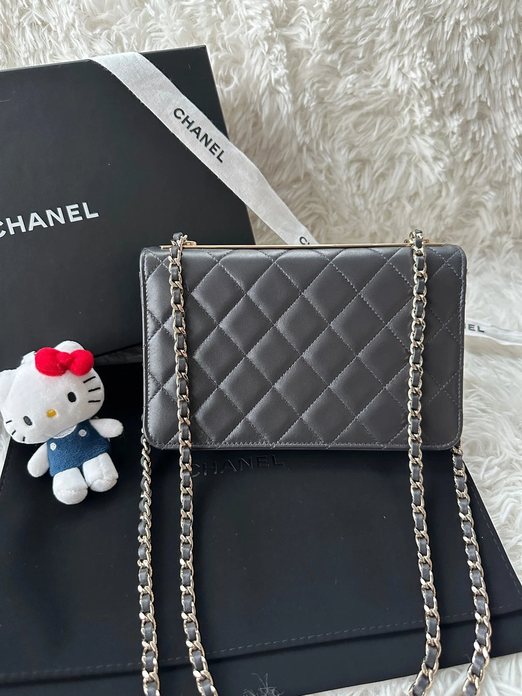 CHANEL Calfskin Trendy CC WOC Gray Crossbody Bag For Women