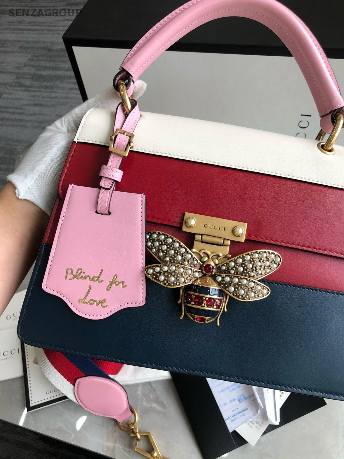 GUCCI Queen Margaret Bee Top Handle 2way Shoulder Handbag Women Almost Bran NEW