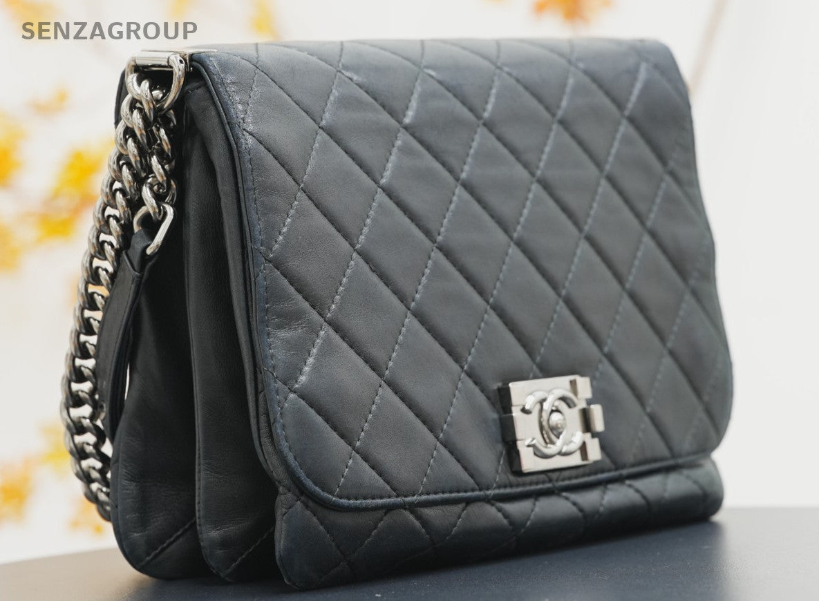 CHANEL Leboy Diamond pattern Chain Shoulder bag Black Silver Women