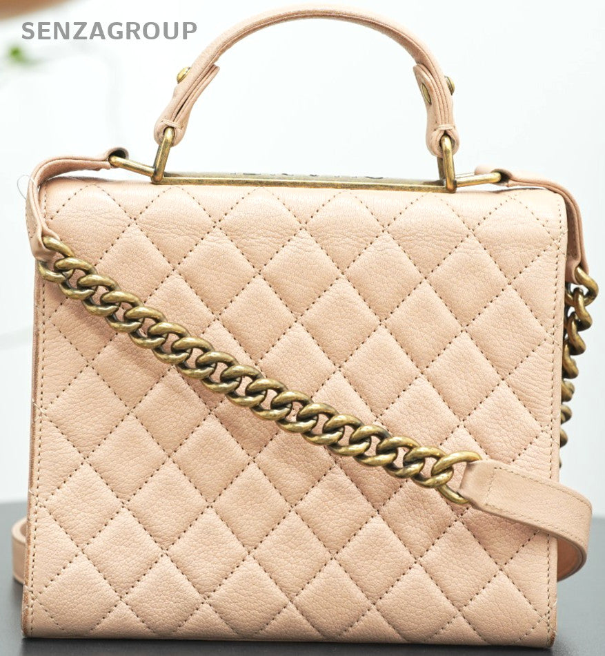 CHANEL Top Handle Diamond pattern Handbag Pink Gold Shoulder bag
