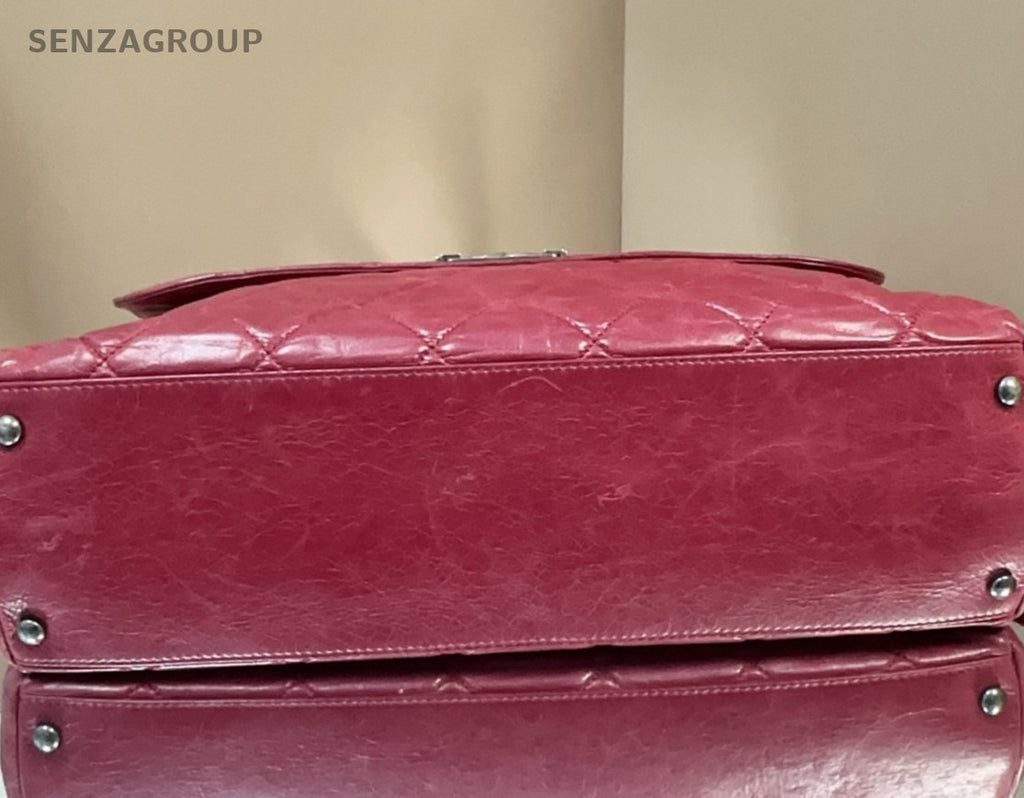 Chanel Leboy Vintage Button Top Handle Shoulder Bag  Red Silver Women Classic
