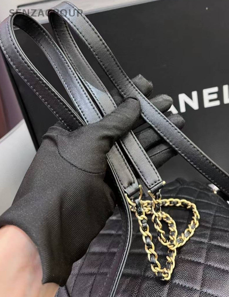 Chanel Vanity Case PM Backpack Black Gold Used Women Diamond Classic