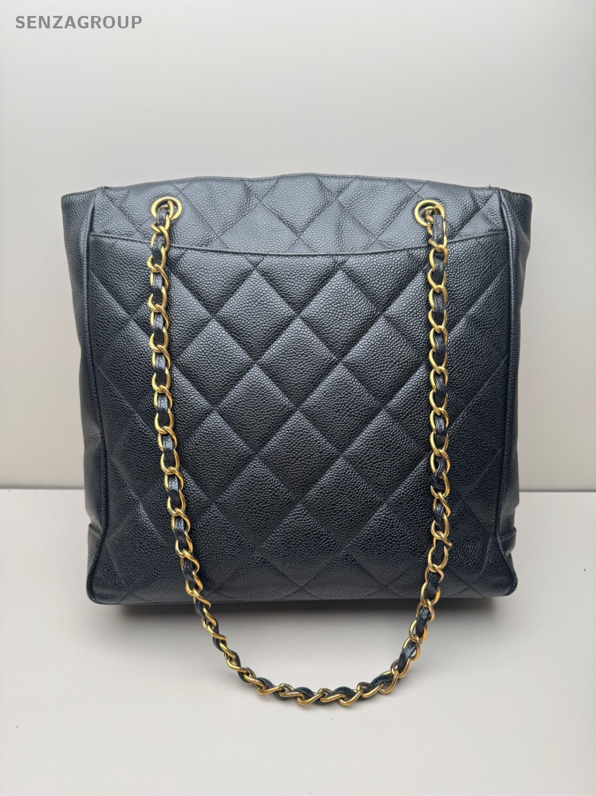 CHANEL Vintage Tote Diamond Pattern Chain Shoulder bag Black Gold Women