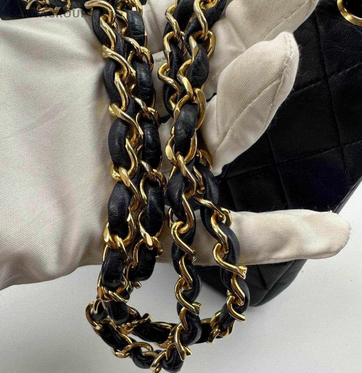 Chanel Classic Flap Lambskin MM Chain Shoulder Crossbody Blue Gold Women Vintage