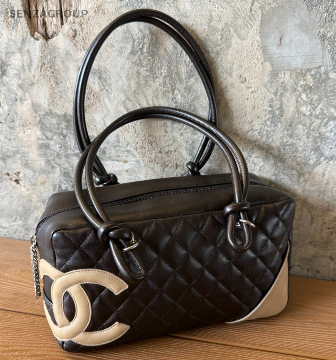Chanel Cambon Diamond Shoulder Bag Black Silver Used Women Classic Fashion