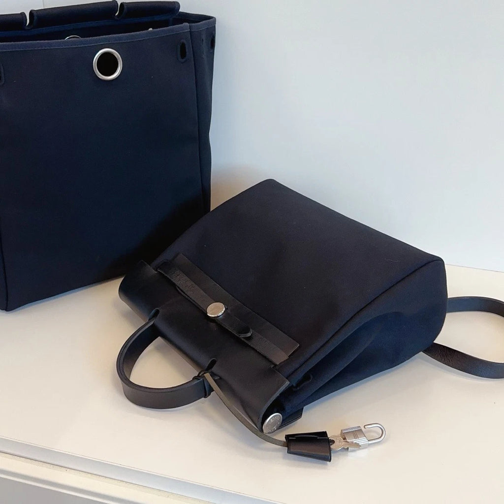 Hermes Herbag Backpack Top Handle Bag Black Silver Women Classic