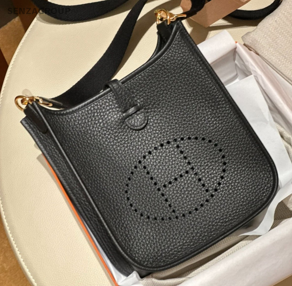 Hermes Evelyne Mini Shoulder Bag Crossbody Black Gold Women Classic