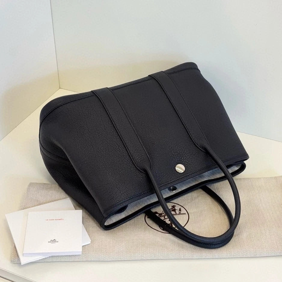 Hermes Garden Party30 Top Handle Bag Black Silver Used Women Classic