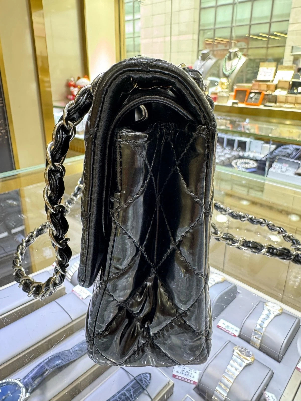 CHANEL Classic Flap Medium Black Patent Leather Shoulder Bag For Women