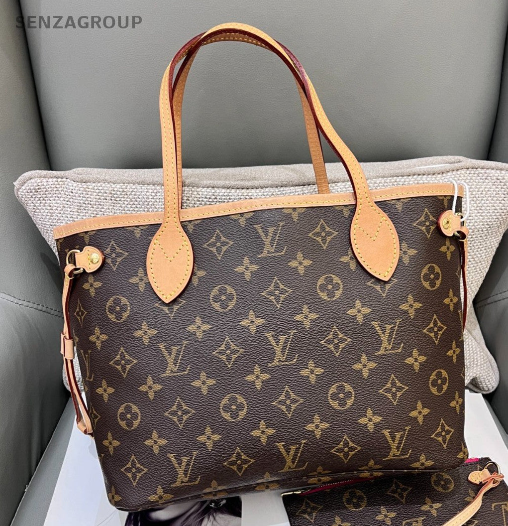 Louis Vuitton Neverfull PM Monogram Shoulder Bag Brown Gold Women Classic