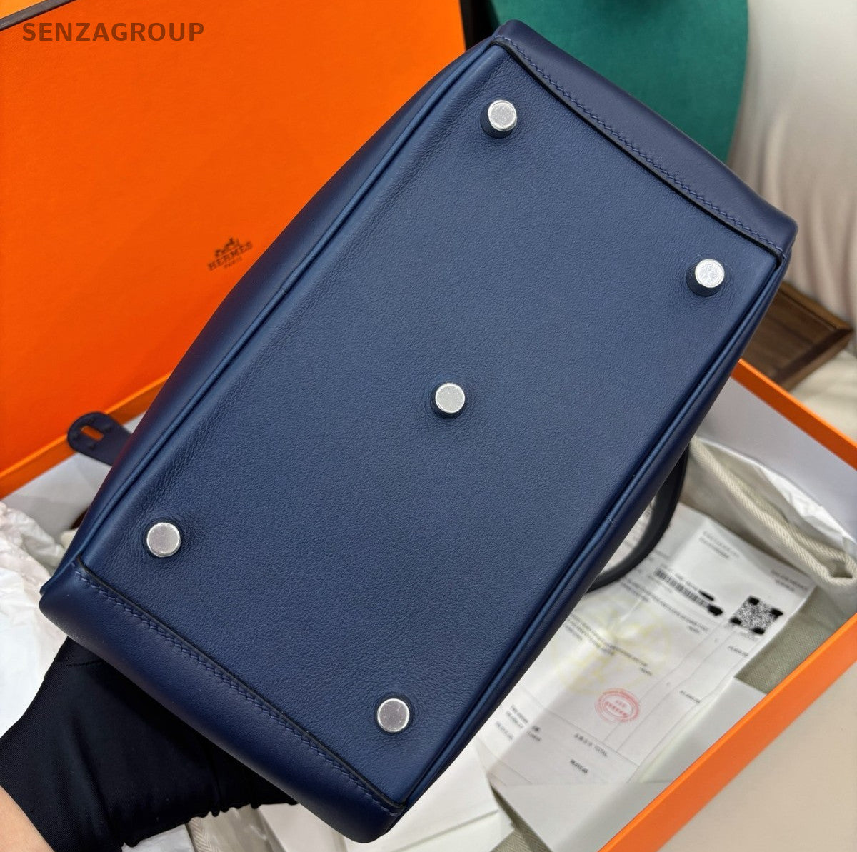 Hermes Lindy26 Swift Leather Top Handle Bag Shoulder Bag Navy Silver Used Women