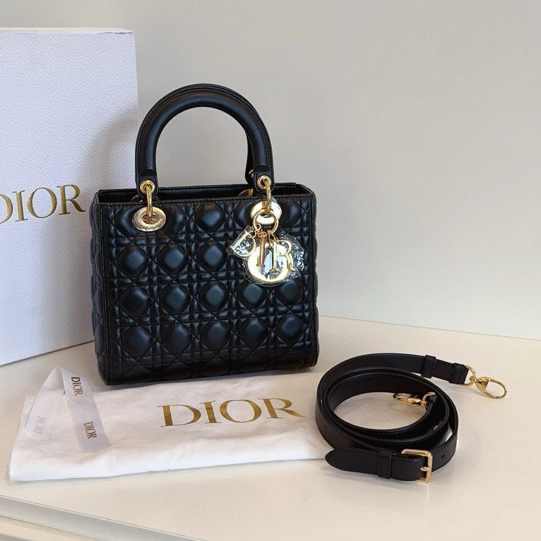 Dior Lady Dior Lambskin Crossbody Top Handle Excellent