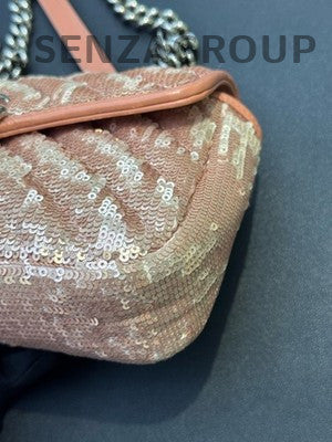 Gucci Marmont 22 Orange Sequin Chain Shoulder Bag Silver Hardware