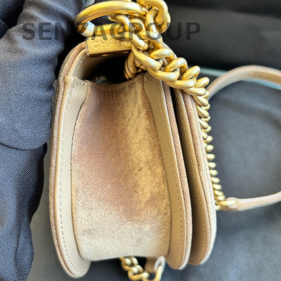 Chanel Le Boy Saddle Bag Brown Gold Velvet Chain Shoulder Crossbody