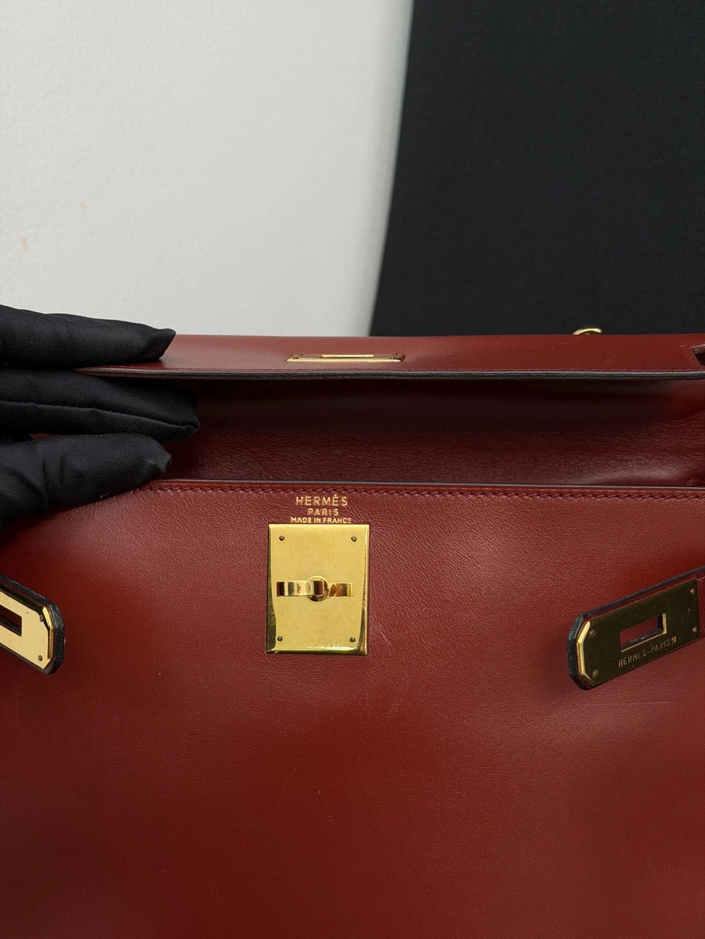 Hermes Kelly28 Top Handle Bag Crossbody Red Gold Used Women Classic Fashion