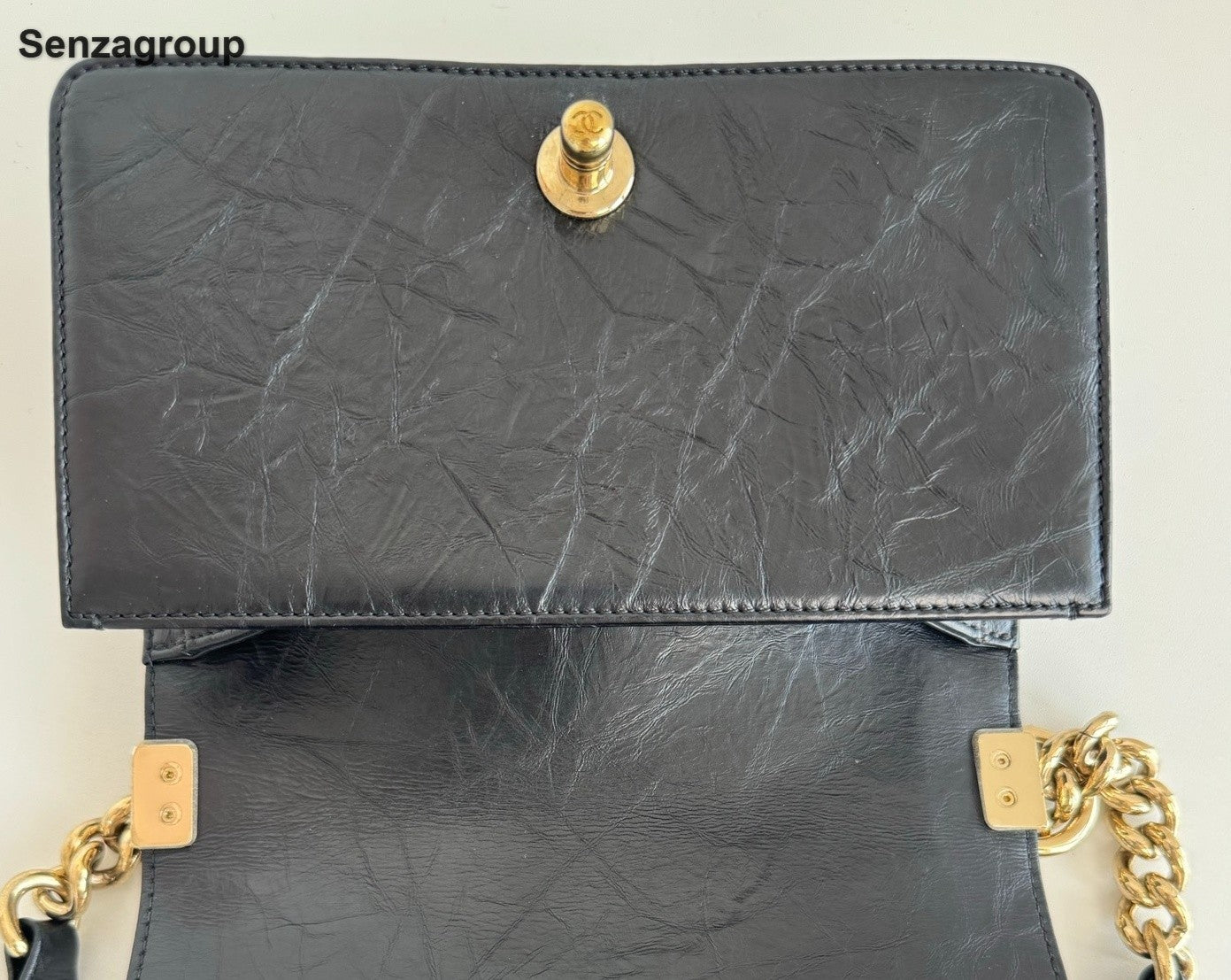 Chanel Leboy PM Calfskin Chain Shoulder Bag Black Gold Women Classic Fashion