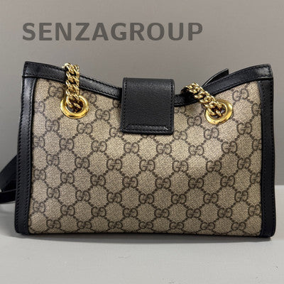 Gucci Small Padlock Chain Shoulder Bag Black Brown Gold Hardware