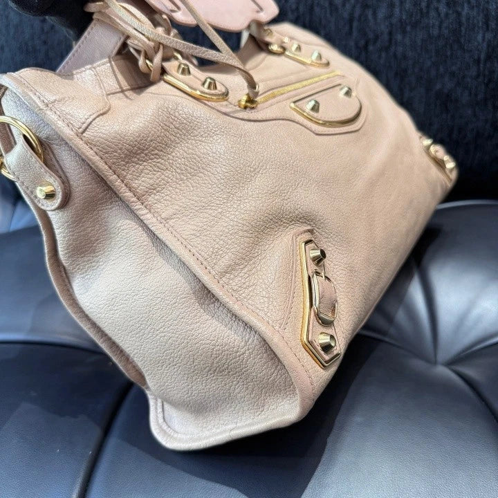 Balenciaga City MM Vintage Tassel Tote Top Handle Shoulder Bag Beige Women D