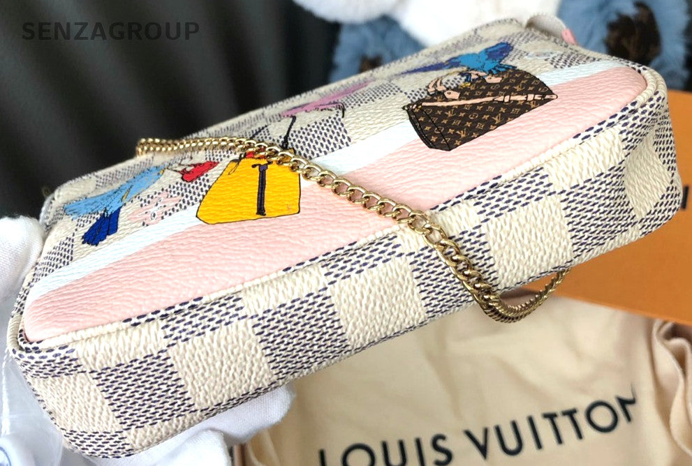 Louis Vuitton Damier Azur Pochette Accessories mini Chain Handbag White Women