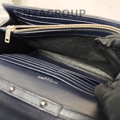 YSL Envelope WOC Chain Shoulder Crossbody Bag Navy Blue Silver Hardware