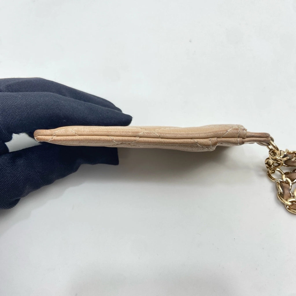 CHANEL Pre-owned Beige Lamskin Chain Card Wallet For Women