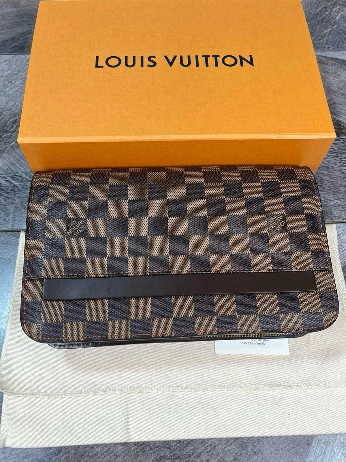 Louis Vuitton Brown Canvas Damier Clutch Handbag For Women