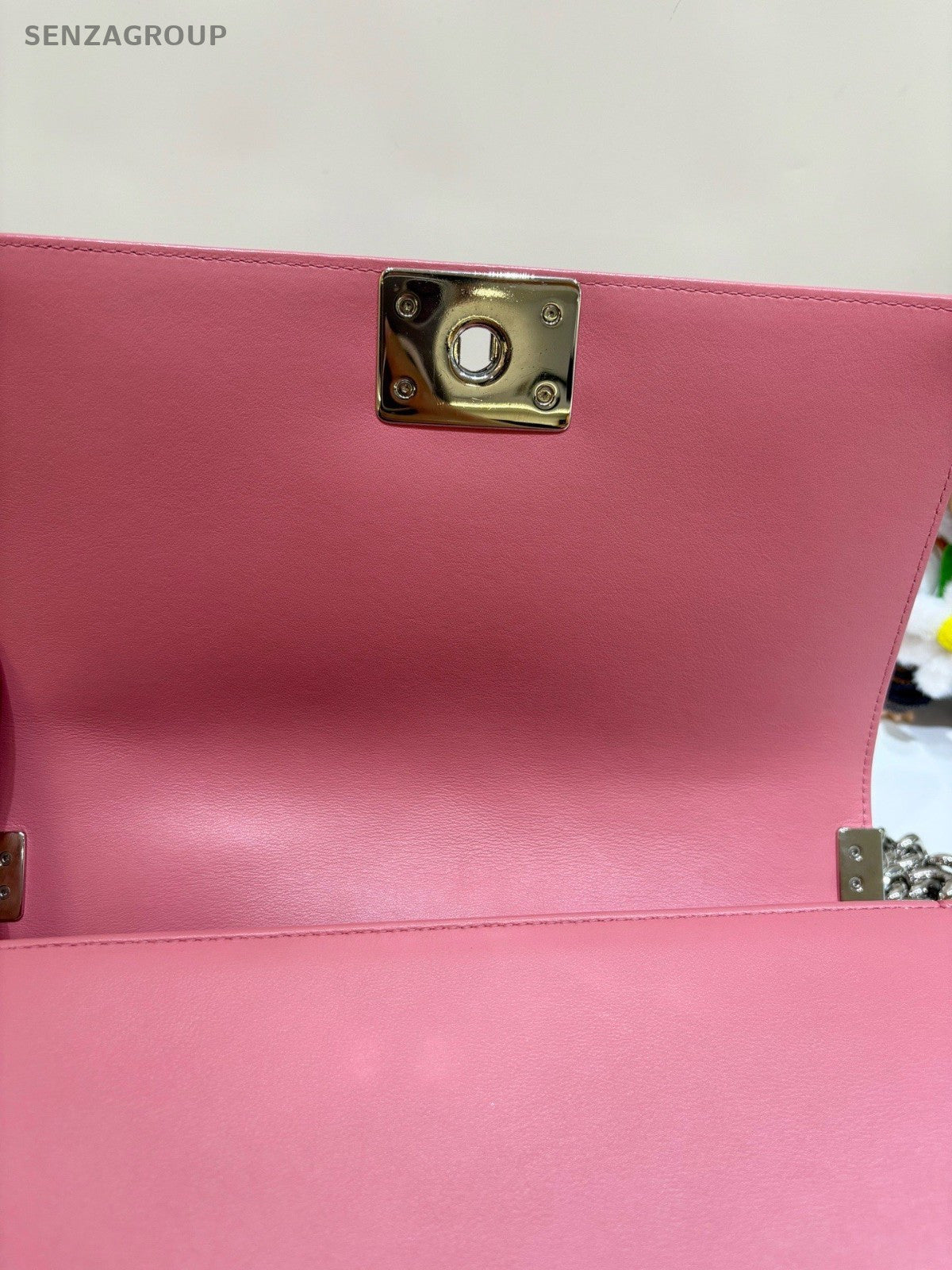 CHANEL Leboy MM V-shaped pattern Calfskin Chain Shoulder bag Pink Women Classic