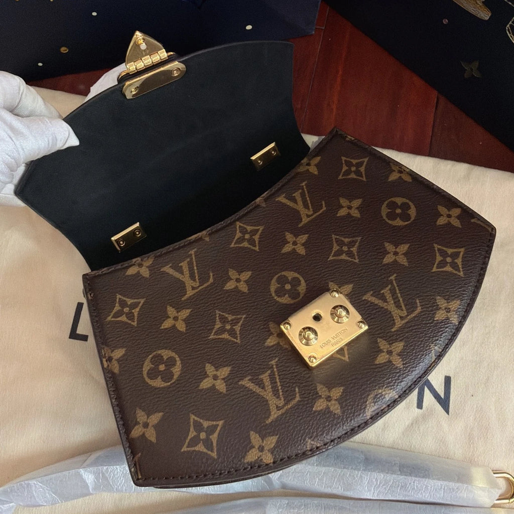 Louis Vuitton Tillsit Monogram Top Handle Crossbody Brown Gold Women Classic