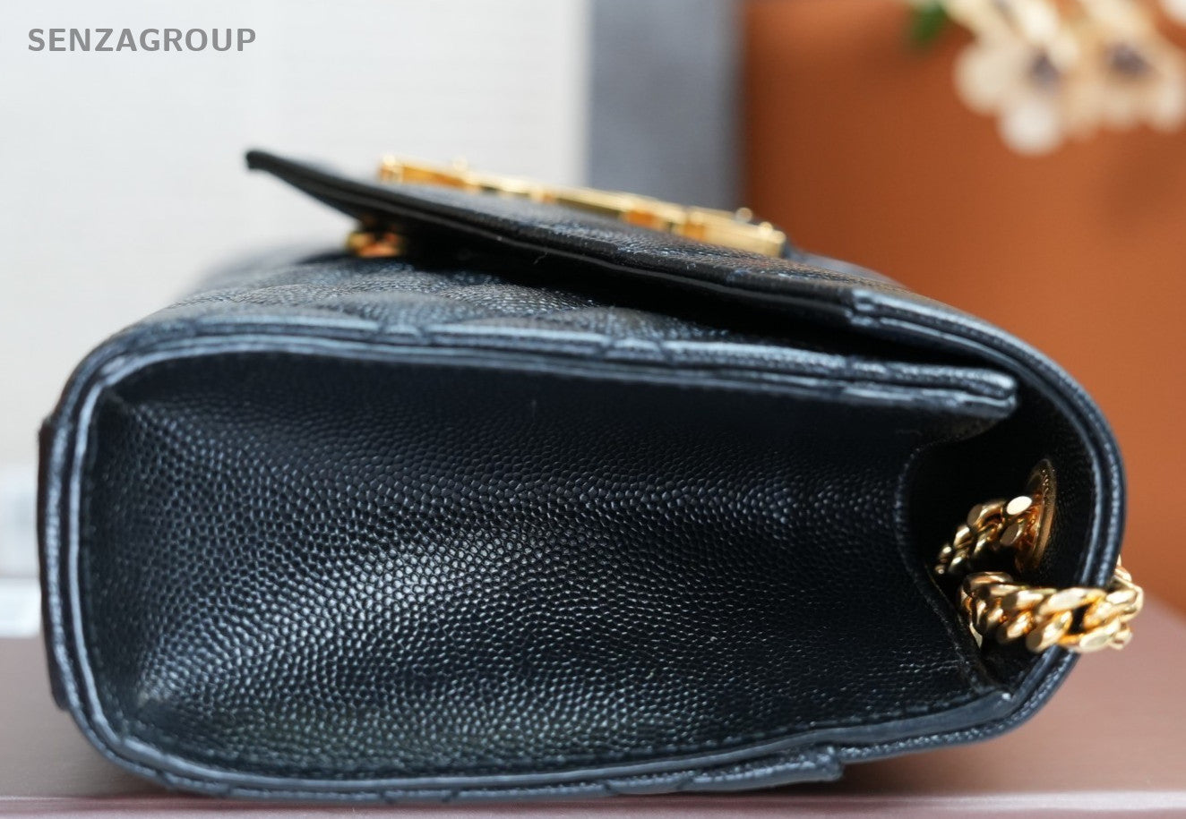 YSL Saint Laurent Envelope MM Caviar Leather V-pattern Shoulder Bag Women Black