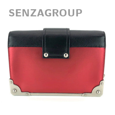 Prada Cahier Red Silver Buckle Leather Chain Crossbody Bag Classic Women
