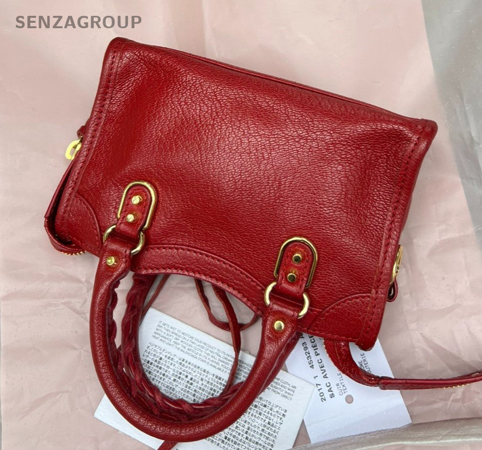 Balenciaga City mini Top Handle 2way Shoulder Handbag Red Gold Women