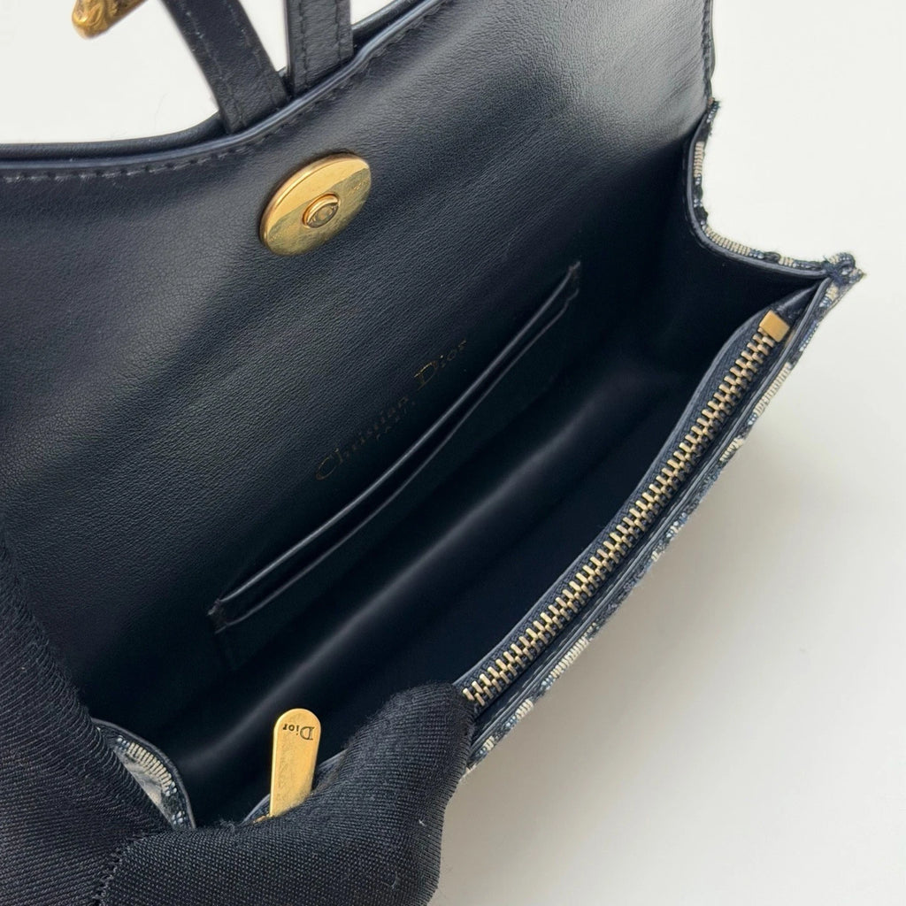 Christian Dior Oblique WOC Chain Shoulder Bag Crossbody Blue Gold Women Classic