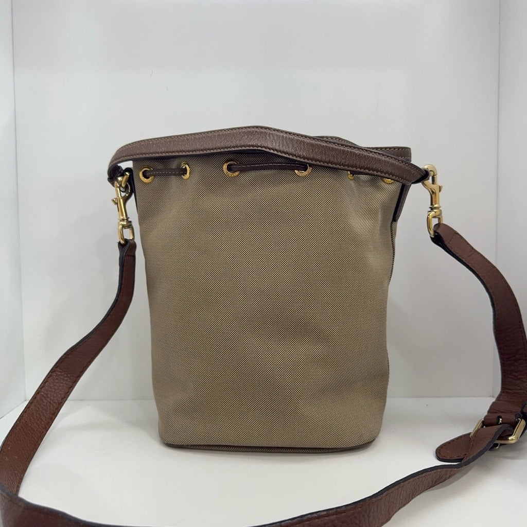PRADA Canvas Leather Drawstring Bucket Shoulder Crossbody Bag For Women