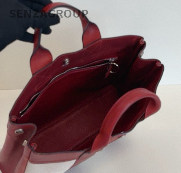 Hermes Canvas Vintage Tote Top Handle Bag Red Silver Women Classic