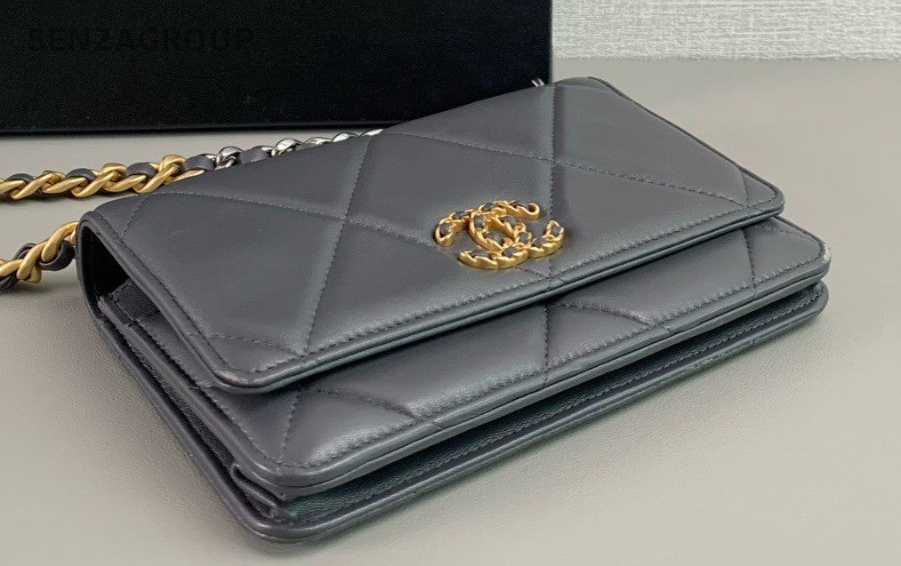 Chanel 19bag Woc Lambskin CC Chain Shoulder bag Dark Gray Gold Women Classic