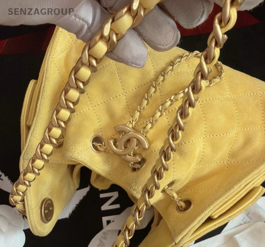 Chanel 25Bag Suede Mini Chain Shoulder Bag Yellow Gold Used Women Classic