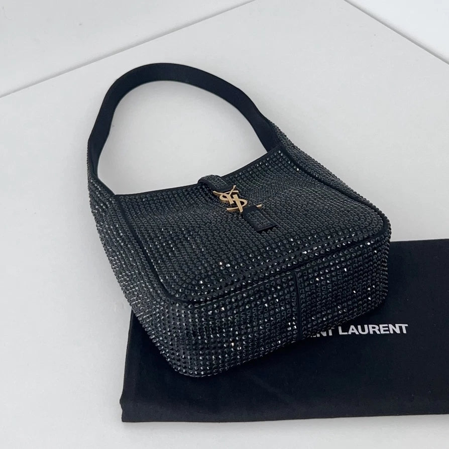 Excellent Saint Laurent Le57 Hobo Mini Bag Black Crystals Gold Hardware