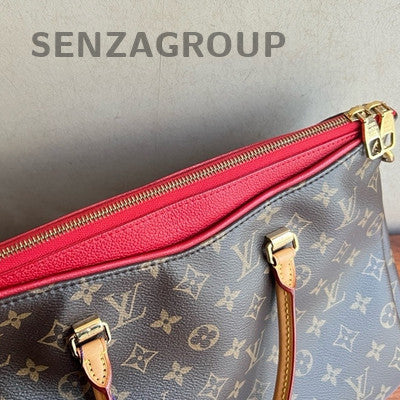Louis Vuitton Monogram Pallas Handbag Shoulder Bag Brown Red Gold