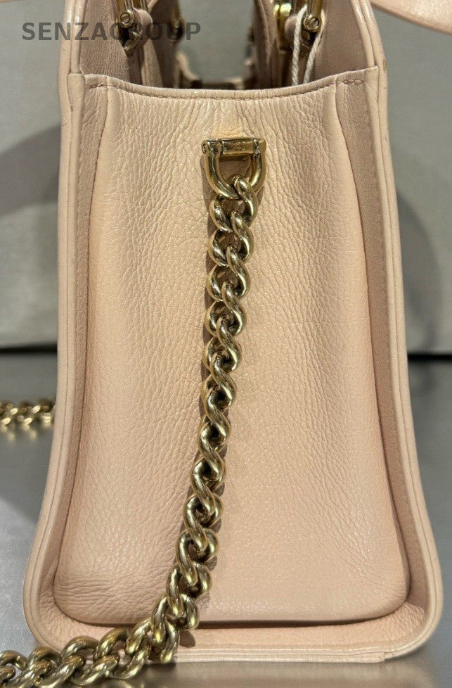 Chanel Calfskin Chain Crossbody Top Handle Bag Pink Gold Used Women Designer