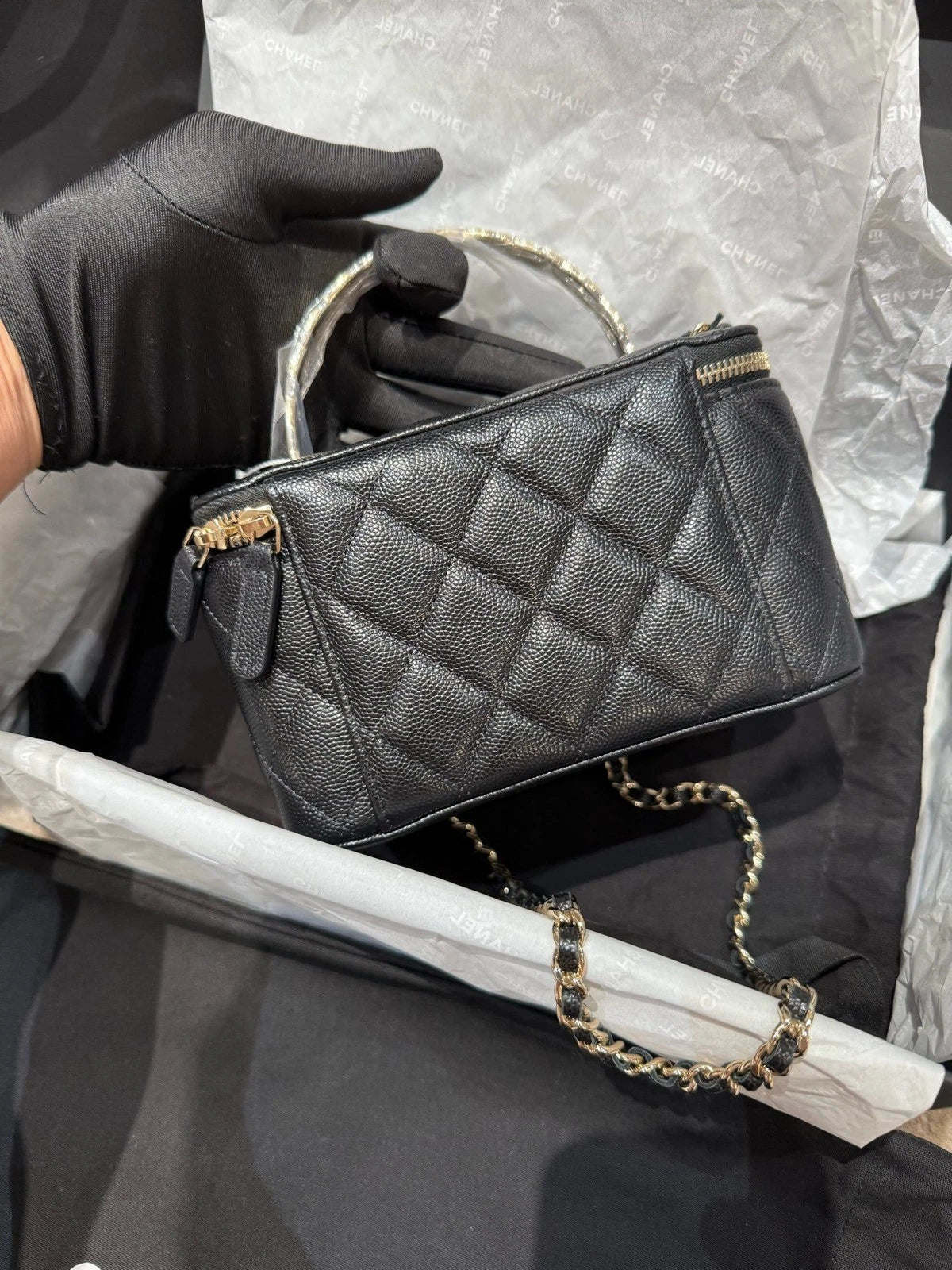 New Chanel Coco Crush Black Gold Calfskin Crossbody Bag For Women