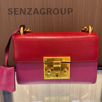 Gucci Padlock Chain Shoulder Crossbody Bag Red Gold Buckle Women's Fashion
