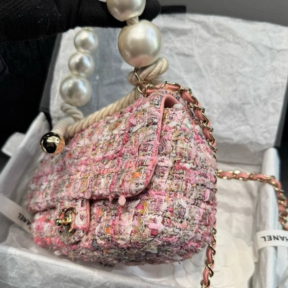 Chanel Classic Flap Pink Top Handle Bag Shoudler Bag Gold Hardware Women D