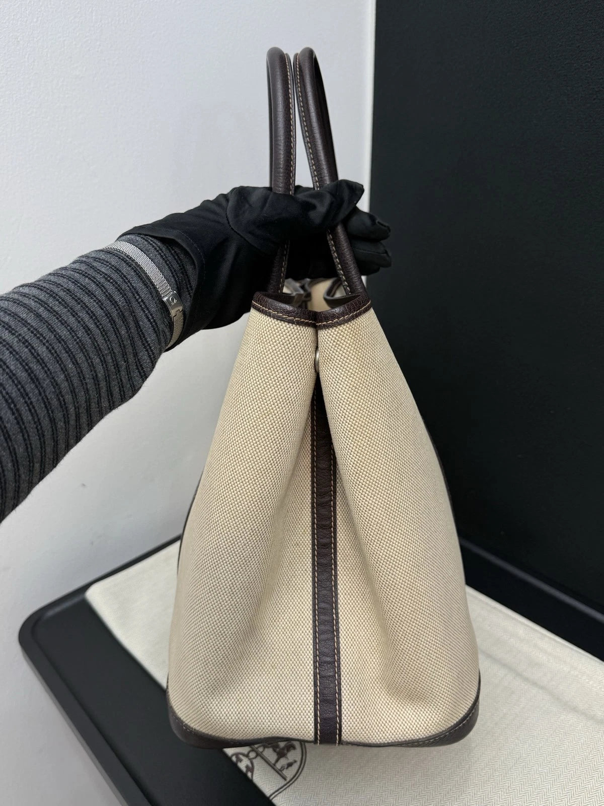 Hermes Garden Party 36 Tote Canvas Top Handle Shoulder Bag Beige Women Classic