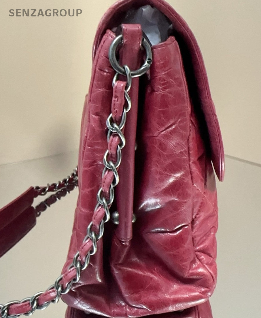 Chanel Leboy Vintage Button Top Handle Shoulder Bag  Red Silver Women Classic