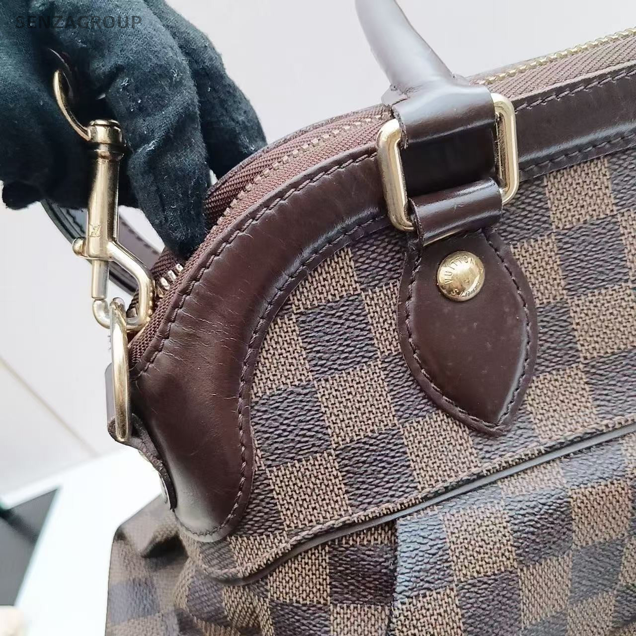 Louis Vuitton Trevi Damier Ebene Top Handle Shoulder Tote Brown Women Classic