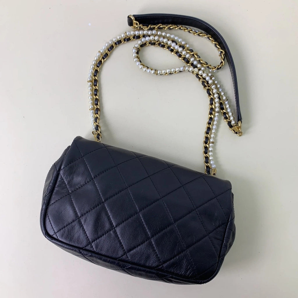 CHANEL Black Leather Pearl CF Mini Crossbody Bag For Women