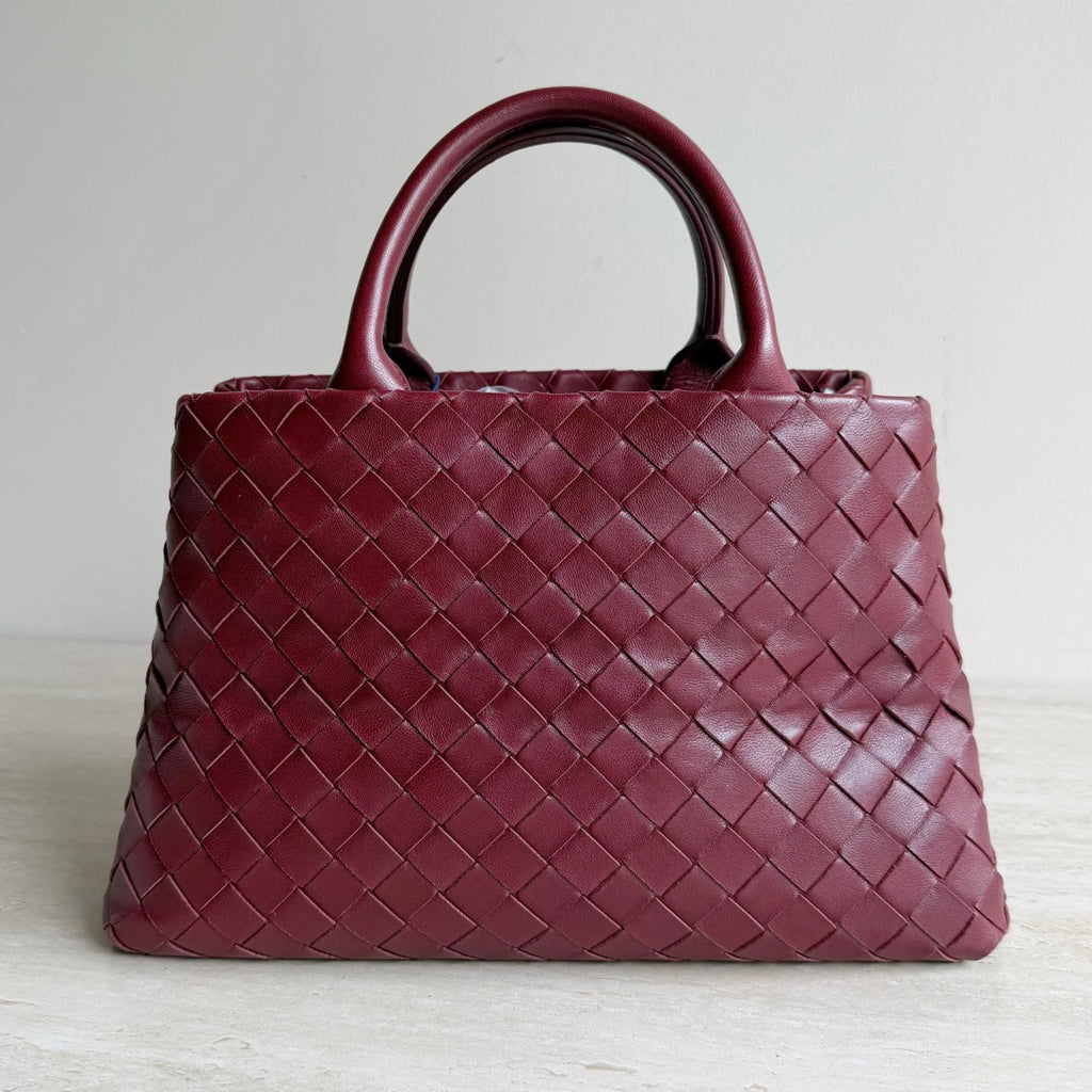 Bottega Veneta Intrecciato Leather 2Way Red Handbag Crossbody Gold Hardware