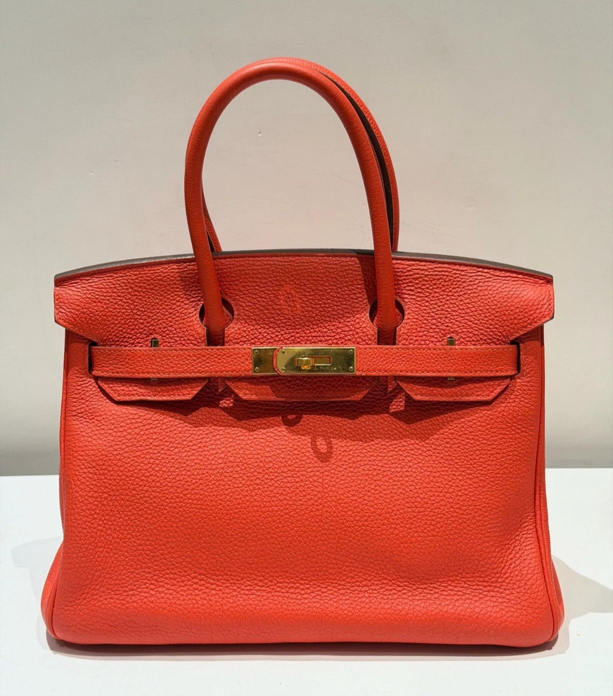 Hermes Birkin30 Top Handle Bag Red Gold Hardware Used Women Classic Fashion