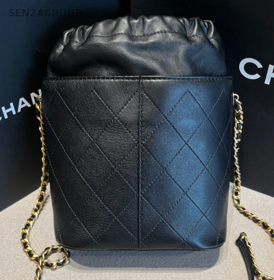 Chanel Easy Mood MM Bucket Chain Shoulder Bag Crossbody Black Gold Women Classic