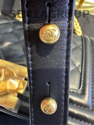Chanel Le Boy Small Black Gold Quilted Calfskin Chain Shoulder Bag